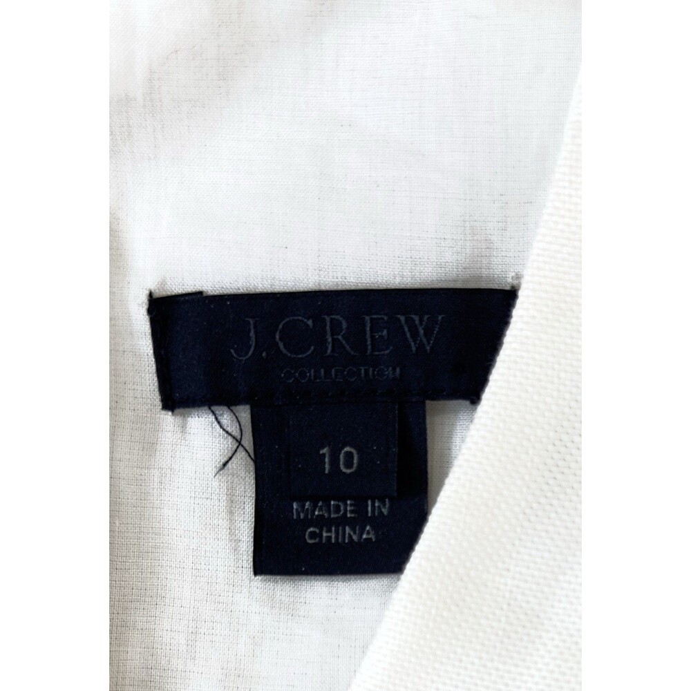 J.Crew Collection Linen Blend Shift Dress White Embroidered Ruffle Size 10 - Picture 6 of 10